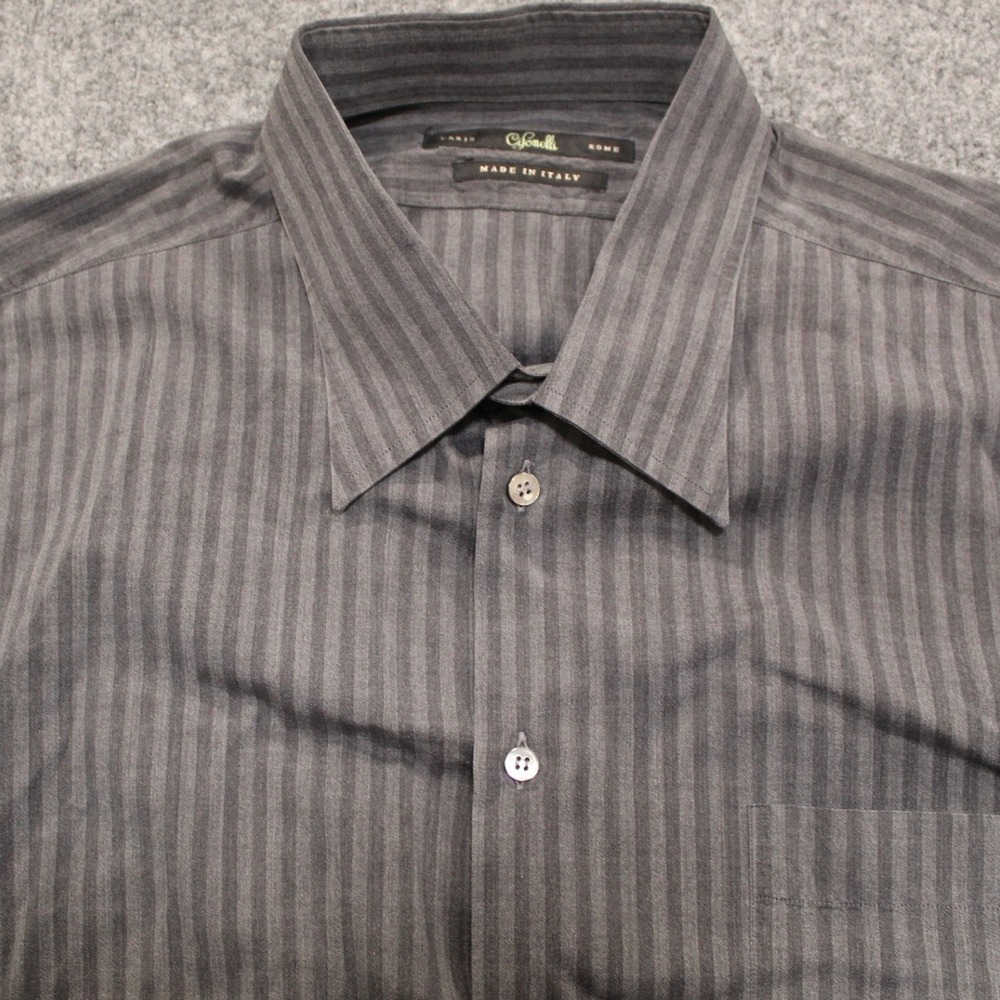 Cifonelli Mens XXL Gray Striped‎ 100% Silk Long Sleeve Button Down Shirt Italy